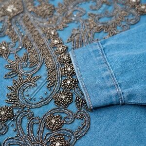 One of a kind embroidered jacket - Light blue & Silver